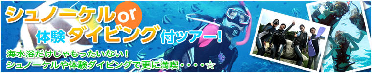 沖縄旅行・沖縄ツアー『シュノーケルor体験ダイビング付ツアー！』